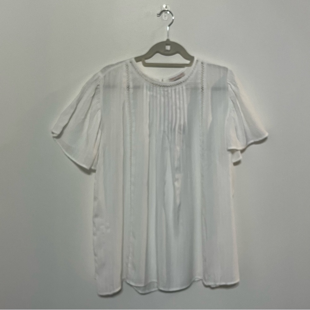 Knox Rose White Boho Blouse Flutter Sleeves Cottagecore Eyelets White XL